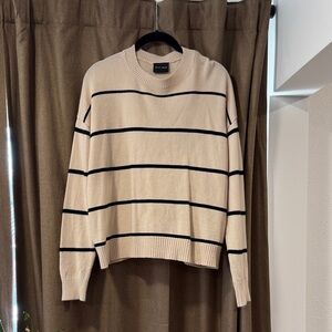 Cream Black Stripe Knit Sweater Minimalist Style Size S